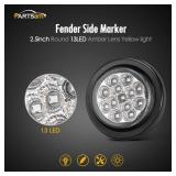 Partsam 10Pcs 2.5" Round Red 13 LED Side Marker Clearance Lights with Reflectors for Truck Trailer RV, Grommets and Pigtails Include, Clear Lens, Sealed Waterproof, Flush Mount, 12V