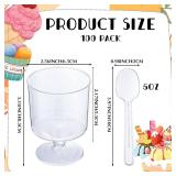 Nuogo 200 Pcs 5oz Mini Dessert Cups with Spoons Bulk 100 Pcs Clear Small Parfait Appetizer Cup with 100 Spoons Disposable Plastic Dessert Goblets for Summer Party Pudding Ice Cream(Transparent Color)