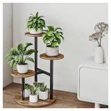 INGIORDAR Plant Stand Indoor Outdoor Corner Plant Shelf for Multiple Flower Pots Flower Stand Holder for Patio Garden Balcony Living Room (Black+Rustic Brown, 4 Tier)