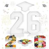 HILAVO 26 Charcuterie Numbers Fillable, 3Pcs 13.7" Graduation Cap Number Charcuterie Board Box 2026 Graduation Decorations Food Serving Tray for Class of 2026 Congrats Grad Party Decorations