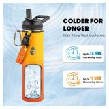 RAYMYLO Insulated Water Bottle 24 oz, Triple Wall Vacuum Stainless Steel (Cold for 24Hrs, Hot for 12Hrs), Leak Proof & Non-BPA, Modern Water Flask Jug with Paracord Handle & Straw Spout Lids