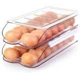 RoskDeewat Egg Holder for Fridge, Automatic Rolling Egg Container for Refrigerator, Stackable Fridge Organizers and Storage with Lid, Clear Plastic Egg Dispenser & Tray (2 Tier)
