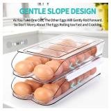RoskDeewat Egg Holder for Fridge, Automatic Rolling Egg Container for Refrigerator, Stackable Fridge Organizers and Storage with Lid, Clear Plastic Egg Dispenser & Tray (2 Tier)