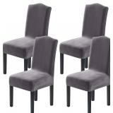 H.VERSAILTEX Velvet Dining Chair Covers Stretch Chair Covers for Dining Room Set of 4 Parson Chair Slipcovers Chair Protectors Covers Dining, Soft Thick Solid Velvet Fabric Washable, Grey