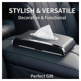 $14 Faux Leather Car Tissue Holder for Interior, Multi-Function Tissue Box, Armrest & Back Seat Tissue Organizer, Sleek Kleenex Holder (Black Flat)