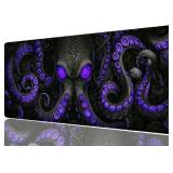 $17 Octopus Gaming Mouse Pad, Black Purple Eye Monster Large Gaming Mouse Mat with Stitched Edges,Non-Slip Waterproof Rubber Base Mous Mat, XXL Extended Mouse Protector for Home Office, 31.5'x11.8'