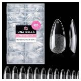 UNA GELLA Almond Gel Nail Tips, 504PCS Pre Etched Clear Fake Nails Tips Medium Almond Shape - 12 Sizes Full Cover Soft Acrylic Press On Nail Extensions No C Curve Gift for Diy at Home