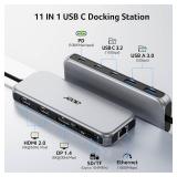$48 Acer Laptop Docking Station 3 Monitors, 11-in-1 USB C Docking Station with 8K DP, HDMI 4K@60Hz, 10Gbps Data, 1 Gbps Ethernet Hub, 100W Power Delivery, SD/TF, USB C Hub Multiport Adapter for Laptop