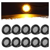 $40 Partsam 10Pcs 2.5' Round Amber 13 LED Side Marker Clearance Lights with Reflectors for Truck Trailer RV, Grommets and Pigtails Include, Clear Lens, Sealed Waterproof, Flush Mount, 12V