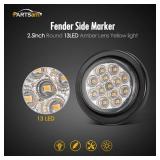 $40 Partsam 10Pcs 2.5' Round Amber 13 LED Side Marker Clearance Lights with Reflectors for Truck Trailer RV, Grommets and Pigtails Include, Clear Lens, Sealed Waterproof, Flush Mount, 12V