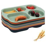 $16 12-Inch Unbreakable Divided Plates, 8-Pack Microwave & Dishwasher Safe Wheat Straw Plates, BPA-Free, 5-Compartment Portion Control Plates, Durable Dinnerware