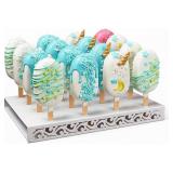 $17 Metal Cakesicle Display Stand with Vine Pattern, 16 Holes, 10.24 x 7.09 x 1.06 Inch, Pre-Assembled Party and Wedding Dessert Holder (White)
