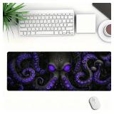 $17 Octopus Gaming Mouse Pad, Black Purple Eye Monster Large Gaming Mouse Mat with Stitched Edges,Non-Slip Waterproof Rubber Base Mous Mat, XXL Extended Mouse Protector for Home Office, 31.5'x11.8'