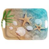 $20 Serving Tray Decorative Tray with Handles Multi-Purpose Rectangular Serving Trays for Restaurant, Parties, Coffee Table, Kitchen - Starfish Beach