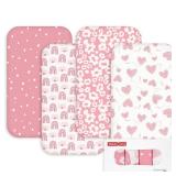 $16 Gllquen Baby Bedside Sleeper Sheets 33x20 Inch 4 Pack - Fitted Crib Mattress Covers, Ultra Soft Oeko-TEX Certified Bassinet Sheets for Girls Boys, Gift Ready Box for Baby Shower (Chosen in Pink)