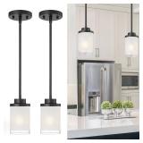 $56 TENGXIN Modern Pendant Light, Matte Black Pendant Lights Kitchen Island,Farmhouse Pendant Lighting for Dining Room Bedroom Bar Office 2Pack,TXPLBK01-2PK
