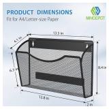 $14 MINDEPOT Magnetic Wall File Holder - Metal Mesh Wall File Organizer with Powerful Magnet Single Pocket Wall Folder Holder for Office File Cabinet Whiteboard, No Assembly Required, Space Saver, Bla