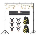 $36 Backdrop Stand 10 8ft (W H) Adjustable Backdrop Support Ground Kit Photography Photo Shoot Backdrop Stand for Parties with Sandbags, Spring Clips, Carrying Bag