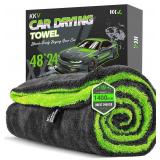 $26 KKV Full-Sized SUV Drying Towel, 48'x24' Dual Sided Microfiber Car Cleaning Towel with Twisting Yarn Technique, 1400GSM Super Absorbent, Scratch-Free, Machine Washable (Darkgray-GreenYellow)