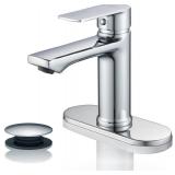 $33 BELZ Chrome Bathroom Faucet, Modern Single Handle One Hole Bath Vanity Sink Faucets with Pop Up Drain and Deck Plate for 1 or 3 Holes