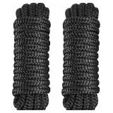 $22 2 Pack 3/8' x 15' Dock Lines - Marine Grade Nylon Boat Rope with 12' Loop for Docking and Mooring - Double Braided Boat Lines, High Strength, Easy Handling, Fray Resistant - Black