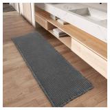 $32 Upgraded Waffle Runner Rug, Super Absorbent Non Slip Bath Mats for Bathroom Floor, Washable Bathroom Runner Rug with Tassels, Ideal for Hallway Bedroom Laundry Room, Dark Grey, 2'x 4'(24' x 48')