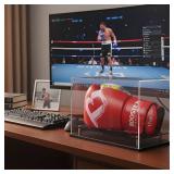 $27 Boxing Glove Display Case,Self-Assembly Acrylic Display case for Full Size Boxing Glove,Baseball Glove Display Case Holder Showcase.Baseball Mitt Ball Football,Clear Case Black Base Riser Stand