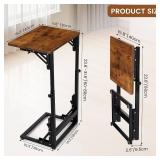 $36 Folding Side Table, Adjustable C-Shaped End Table for Couch, Metal Frame TV Tray Table for Sofa Living Bedroom Bedside Coffee Small Spaces (Brown, 15.8' L x 11.8' W)
