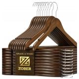 $23 ZOBER Wooden Hangers - Heavy Duty, Non Slip Wood Hangers for Coats, Jackets, Suits, & Pants - Coat Hangers for Closet W/Bar and Notches 20 Pack