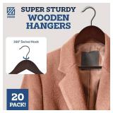 $23 ZOBER Wooden Hangers - Heavy Duty, Non Slip Wood Hangers for Coats, Jackets, Suits, & Pants - Coat Hangers for Closet W/Bar and Notches 20 Pack