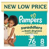 $57 Pampers Swaddlers Diapers, Size 8 (30+ lbs), 76 Count, Hypoallergenic, Absorbent, Keeps Baby Dry and Comfortable, Skin Safe Disposable Baby Diaper