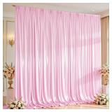 $27 10x10ft Pink Glitter Backdrop Curtain or Parties, Wrinkle Free Satin Photo Backdrop Drapes 2 Panels 5x10FT Shimmer Back Drop Cloth for Baby Shower Wedding Birthday Photography Background Decor
