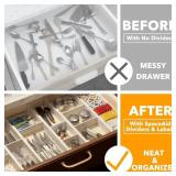 $70 SpaceAid Bamboo Drawer Dividers with Inserts and Labels, Kitchen Adjustable Drawer Organizers, Expandable Organization for Home, Office, Dressers, 10 Dividers with 24 Inserts (17'-22' White)