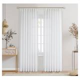 $47 Central Park White Pinch Pleated Sheer Curtain Panels Textured Window Treatment Drape Farmhouse Rustic for Living Room Bedroom, 40'x95'x2
