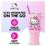 $16 Silver Buffalo Sanrio Hello Kitty Waving Double Walled Stainless Steel Tumbler with Handle and Straw, Fits in Standard Cup Holder, 40 Ounces (missing straw)