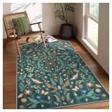 $37 Lahome Chloe Insect Botanical 3x5 Washable Kitchen Rugs for Entryway, Soft Green Bedroom Rug, Boho Floral Non Slip Indoor Throw Carpet for Bathroom Laundry Living Room(Dark Green,3x5)