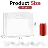 $13 Ohuimrt Clear Plastic Gift Bags with Handles, 12 Pack, White | 12 x 10 x 5 Inch, Reusable, With Ribbon, Party Favor Bags, For Wedding, Bachelorette Party