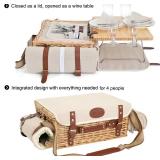 $56 Multifunctional Wicker Picnic Basket Set for 4 with Blanket and Picnic Table, Insulated Picnic Set with Full Tablewares for Camping Outdoor Couples,Natural