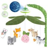 $30 Baby Crib Mobile with Music and Lights, Nursery Baby Mobile for Crib Bassinet with Remote Control, Rotation, Starlight Projection, Crib Toys for Babies Boys Girls Green