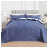 $60 ENJOHOS Oversized King Bedspreads 128x120, California King Quilt Sets, Extra Wide Large King Size Quilts for Bed, Lightweight Reversible Microfiber 3Pieces Cal King Navy Blue Quilt