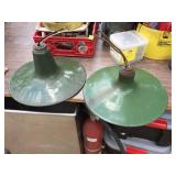 (2) Vintage Green/White Porcelain Light Fixtures