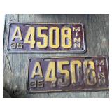 Vintage Pair 1935 Minnesota License Plates