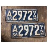 Vintage Pair 1936 Minnesota License Plates