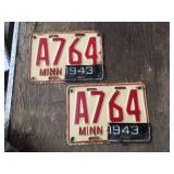 Vintage Pair 1942/43 Minnesota Wartime License Plates