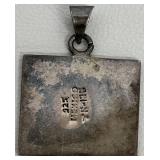 Sterling Silver Turquoise Script Initial Pendant 1 Inch Square