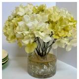 Pinchware 12' Plates Set of 4 and Faux Hydrangea set in Glass Vase