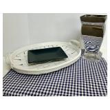 White Woven Ceramic Italian Tray, Mirrored Vase & Black Tray Mixed Lot