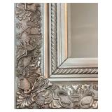 Ornate Silver-Tone Floral Mirror 30 X 33 X 2 Inches
