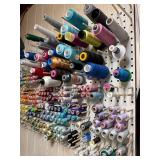 Assorted Thread Spools on Pegboard including T.S. Colour Art Silk