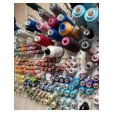 Assorted Thread Spools on Pegboard including T.S. Colour Art Silk
